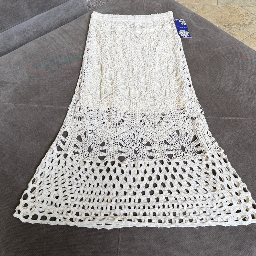 Cream Crochet Midi Skirt - Women's Boho Knit Design